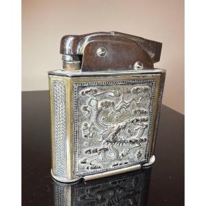 Lighter, Silver Plate Sheath Dragon Motif, Indochina, China .