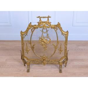 Louis XVI Style Bronze Fireplace Screen, Napoleon III Period.