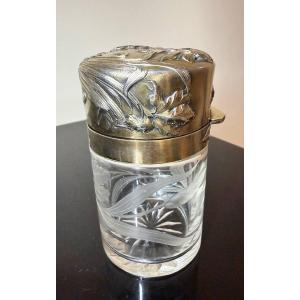 Flacon In Crystal And Antique Silver, Minerve, Art Nouveau.