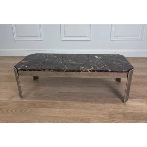 Breccia Marble And Chrome Coffee Table - France