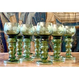 Suite Of 10 Roemer Wine Glasses In Crystal And Glass XIXth Century