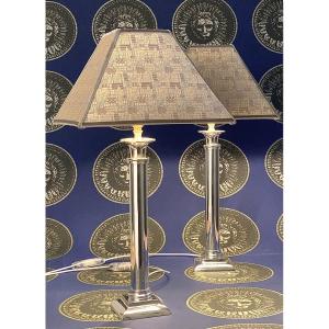 Pair Of Lamps In Silver Metal Epoque Twentieth