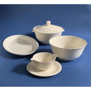 Set Of Fine Earthenware Tableware From Saint-méen-le-grand Attributed To Louis Delachenal 1950