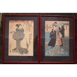 Pair Of Japanese Prints, Around 1850, 19th Century, Edo Period (1603-1898).