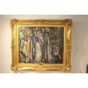 Dance, Oil On Canvas Signed Hélène Azenor, 1910-2010.