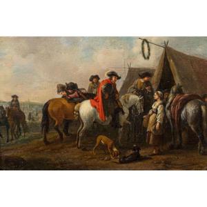 Jan Van Der Vinne (attr. To), 18th Century Dutch School, Military Stop