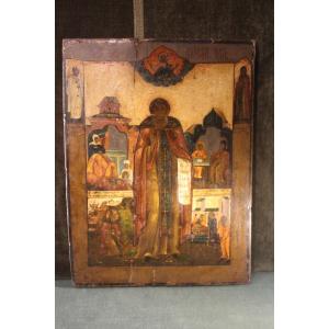 Russian Icon, 19th Century, Religious Scene.