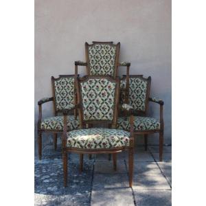 Suite Of Four Convertible Armchairs From The Louis XVI Period, 18th Century.