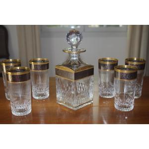 Set Of Six Whisky Glasses And Carafe, Saint-louis Crystal, Thistle Model, 20th Century.