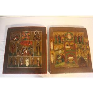 Pair Of Russian Icons, "the Life Of Christ", Early 19th Century.