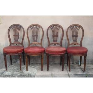 Set Of Four Chairs With Hot Air Balloon Backs, Louis XVI Period, 18th Century.