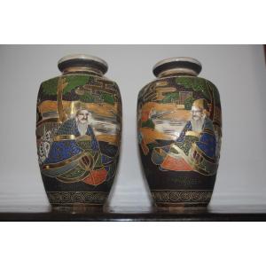 Pair Of Satsuma Vases With Figures, Japan, 19th Century.