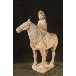 Terracotta Horsewoman On Horse, Tang Dynasty 618-906 Bc, China.