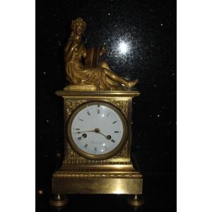 Allegory Of Poetry, Gilt Bronze Clock From The Empire Period, 1805, 19th Century.