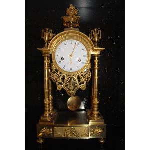 Gilt Bronze Portico Clock From The Empire Period, Signed Terrien In Paris.