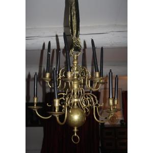 Dutch Bronze Chandelier With Twelve Light Arms, Circa 1800, Very Early 19th Century.