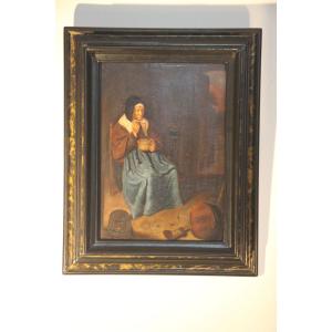 Suppertime, Oil On Wood, Dutch School Circa 1800.