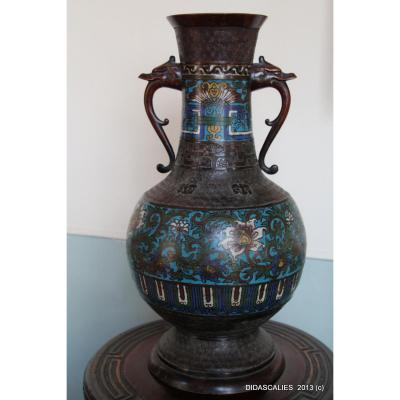 Cloisonne Vase Bronze Decor, Nineteenth Century