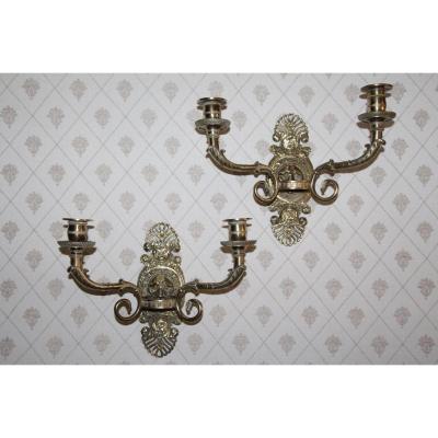 Pair Of Gilt Bronze Sconces, Empire Period, Early 19th Century.