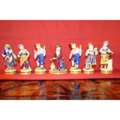 Set Of 7 Porcelain Figures From Saxony, 19th Century
