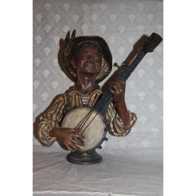 "the Banjo" Signed Emile-coriolan Guillemin, French Sculptor, 1841-1907.