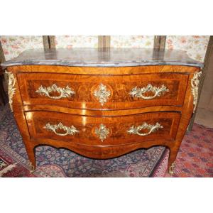 Curved Chest Of Drawers From Dauphiné, Bronze With C Crowned 1745, Louis XV Period, 18th Century