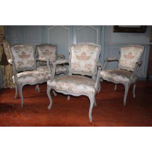 Suite Of Four Cabriolets In Lacquered Walnut, Provence, Louis XV Period, 18th Century.