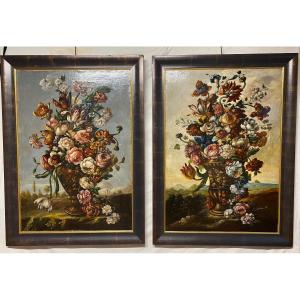 Pair Of Large Bouquets In The Taste Of The 17th