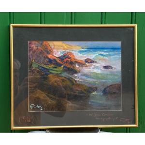 Seaside Pastel Signed Louis Fortuney 1875 1950