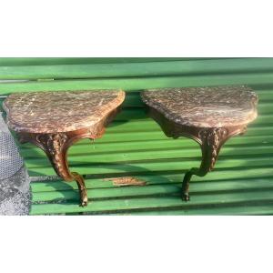 A Pair Of Louis XV Style Rosewood Wall Consoles From Maison Flandrin In Paris