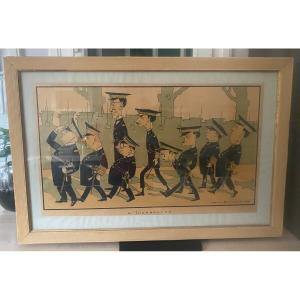 Humorous Table Representing The Inspection Of Naval Health Students By The General Staff