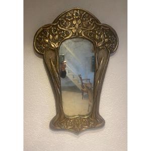Art Nouveau Mirror In Repoussé Brass 