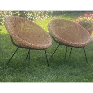 Pair Of Rattan Armchairs Circa 1950