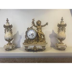 Gilt Bronze And White Marble Fireplace Surround Depicting The Child Bacchus 
