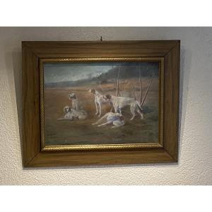 Pastel Depicting Resting Hunting Dogs