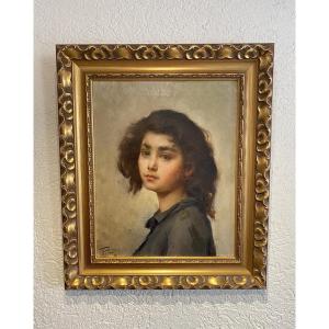Portrait Of A Young Girl By Octave Gallian Toulon 1855 Paris 1918