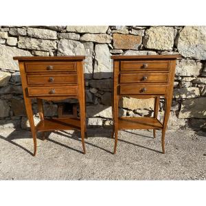 A Pair Of Louis XV Style Bedside Tables In Natural Wood 
