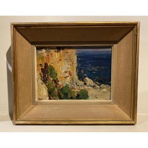 Oil On Cardboard Cap Brun Toulon 