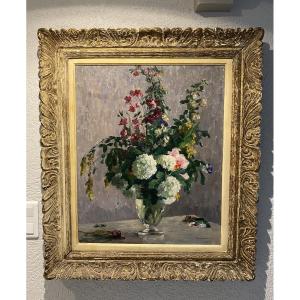 Bouquet On A Table Signed Berthe Moisset 1871-1942