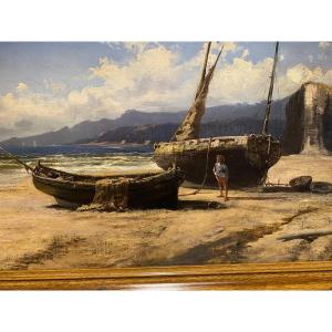 Marine Scene Of The Breton Coast, Oil On Canvas, 19th Century 