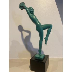 Art Deco Sculpture Dancer With Tambourine Raymonde Guerbe Max Le Verrier