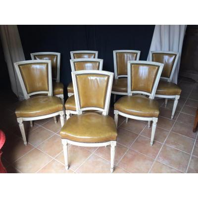 Suite Of Eight Louis XVI Lacquered Beech Chairs