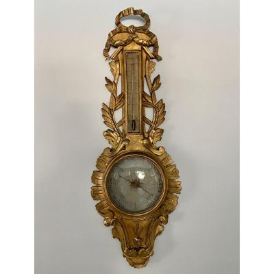 Large Barometer Thermometer In Golden Wood XVIII