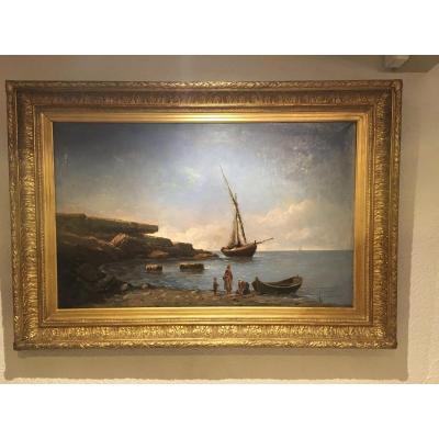 Seaside In The Mediterranean Signed Augustin Maniquet