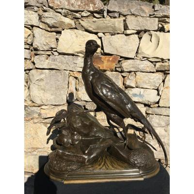 Grand Faisan En Bronze Signé Jules Moigniez