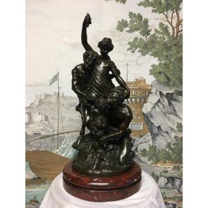 Bronze Signed Clodion The Education Of Bacchus