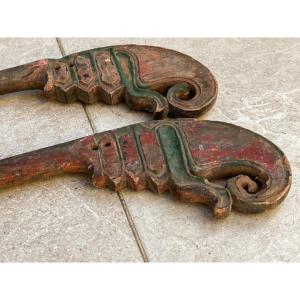 Pair Of Bali Polychrome Textile Support, Indonesia