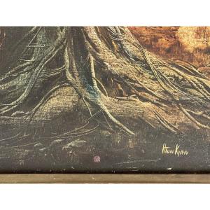 Landscape Painting On Framed Canvas, XXth Century, Burma