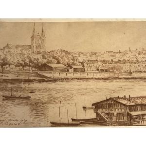 Landscape Port d'Angers Pencil 1929 By Emile Lequeux