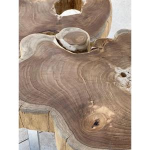 Pair Of Brutalist Side Table, Teak Wood, Burma.